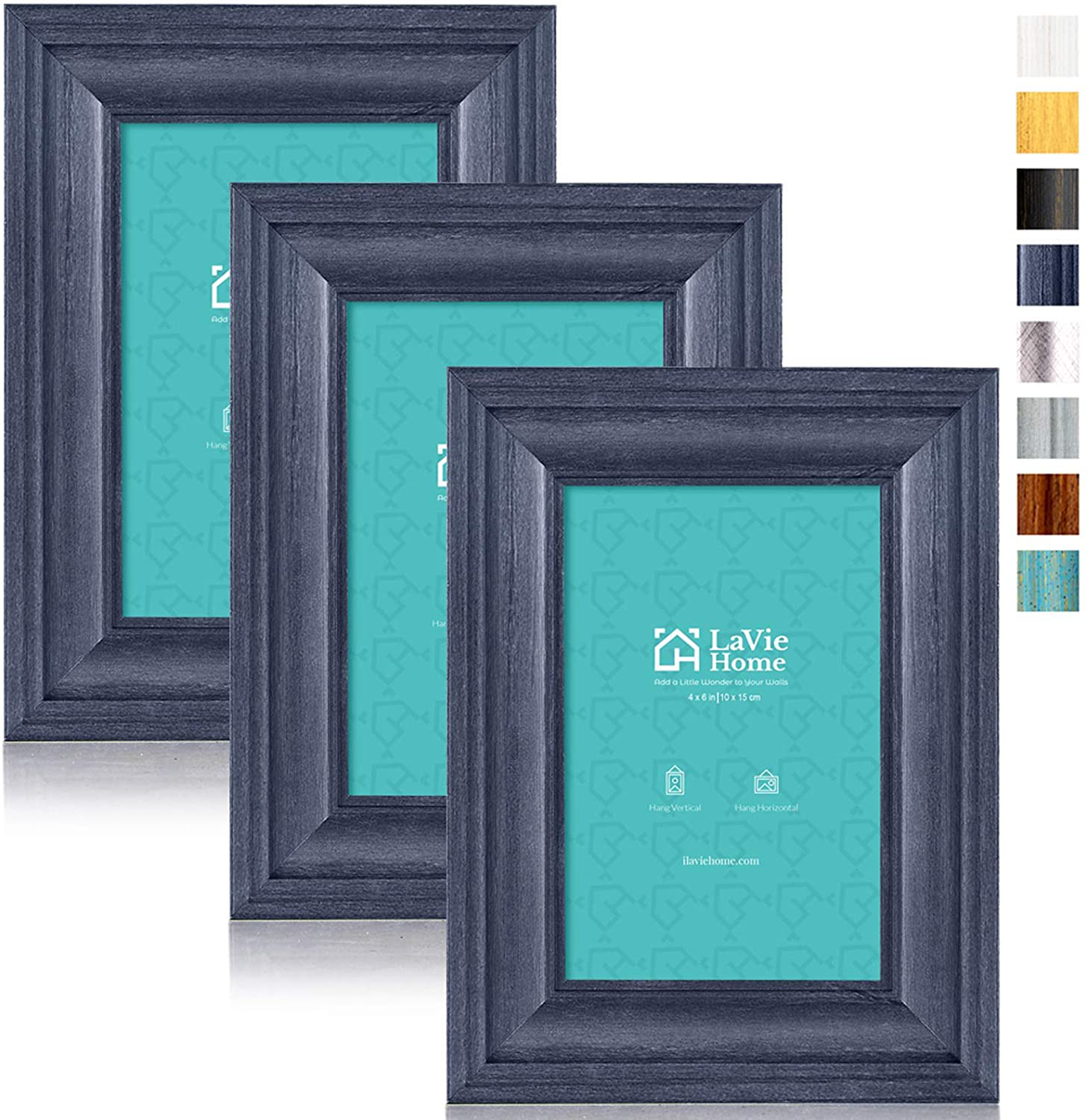 LaVie Home 5x5 Picture Frames (3 Pack, Distressed White Wood Grain) Rustic Photo Frame Set with High Definition Glass for Wall Mount & Table Top Display