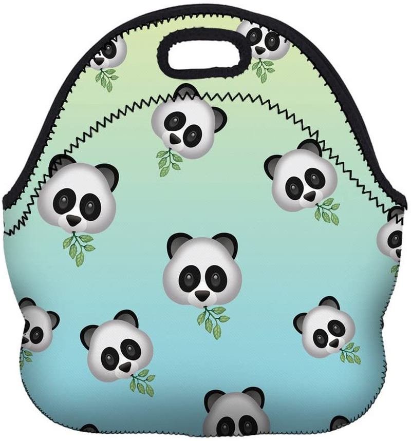 Boys Girls Kids Women Adults Insulated School Travel Outdoor Thermal Waterproof Carrying Lunch Tote Bag Cooler Box Neoprene Lunchbox Container Case (Nice Pandas)