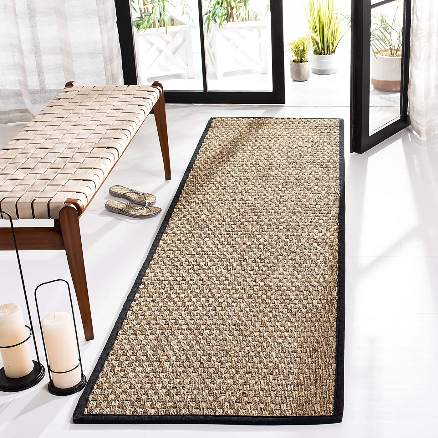 Safavieh Natural Fiber Collection NF114C Border Basketweave Seagrass Runner, 2'6" x 12' , Black