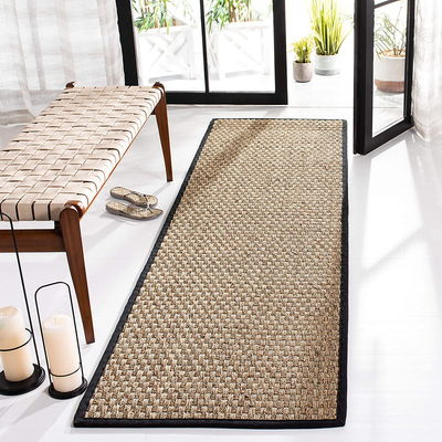 Safavieh Natural Fiber Collection NF114C Border Basketweave Seagrass Runner, 2'6" x 12' , Black