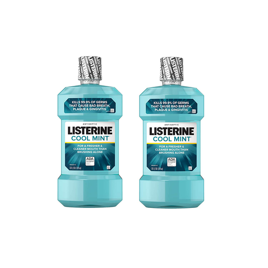 Listerine Cool Mint Antiseptic Mouthwash to Kill 99% of Germs that Cause Bad Breath, Plaque and Gingivitis, Cool Mint Flavor, 1 L (Pack of 2)