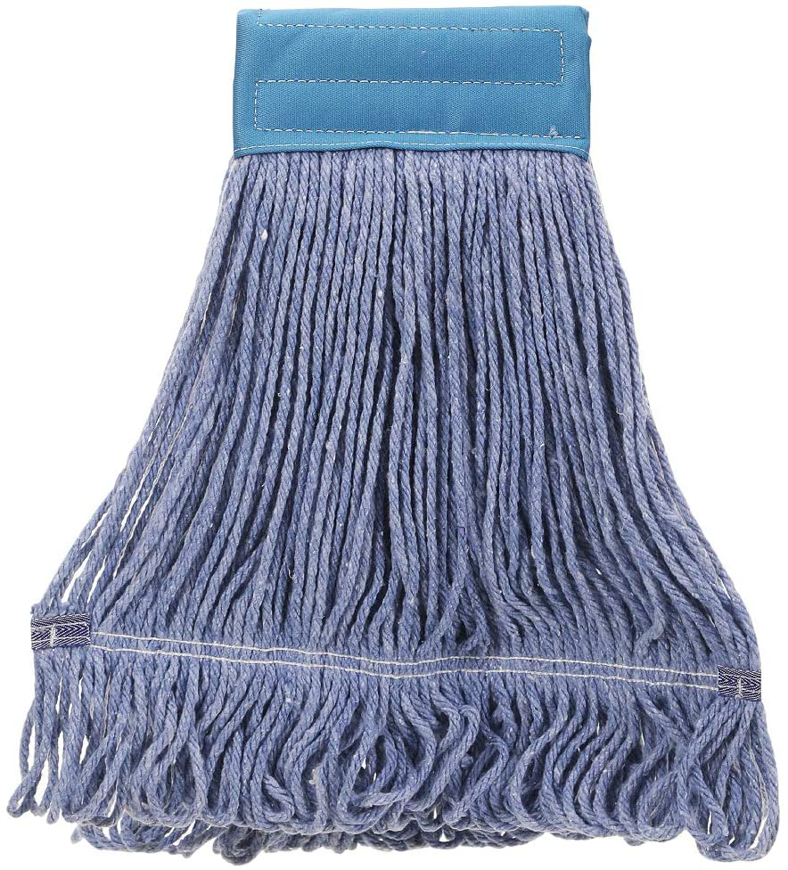 Yocada Looped-End String Wet Mop Heavy Duty Cotton Mop Commercial Industrial Grade Iron Pole Jaw Clamp Floor Cleaning 52in Long