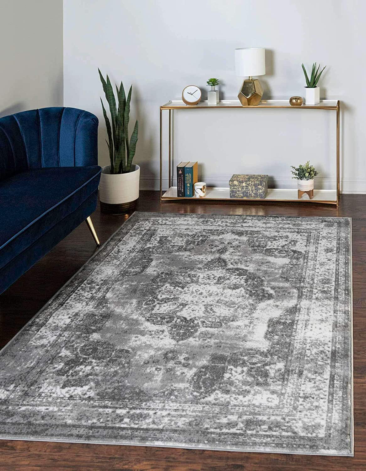 Unique Loom Sofia Collection Area Traditional Vintage Rug, French Inspired Perfect for All Home Décor, 5' 0 x 8' 0 Rectangular, Navy Blue/Yellow