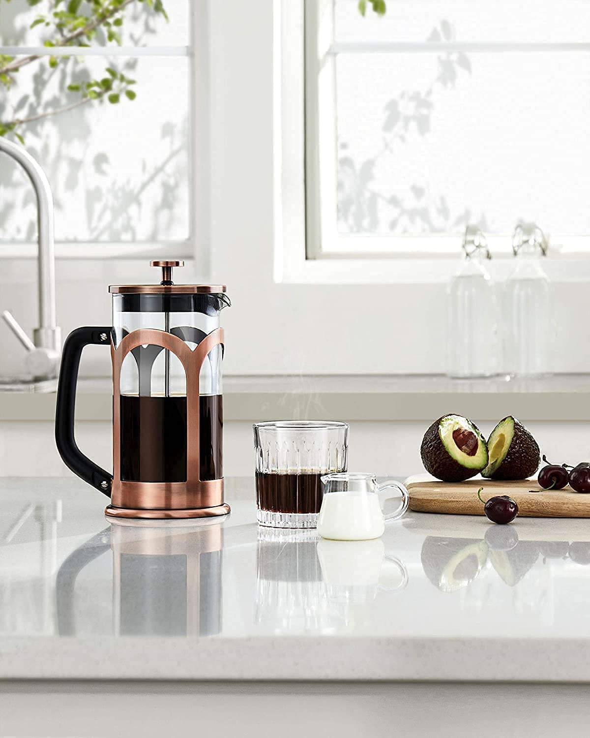 Veken French Press Coffee & Tea Maker, 304 Stainless Steel Heat Resistant Borosilicate Glass Coffee Press with 4 Filter Screens, Durable Easy Clean 100% BPA Free, 21oz, Copper
