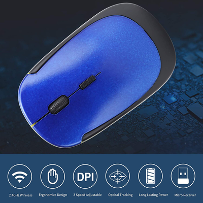 Wireless Mouse 2.4G Wreless Frequency Hopping Adjustable Optical USB Receiver Notebook Computer Accessories 1600dpi Silent Micro Motion Design Lightweight and Portable(Blue)
