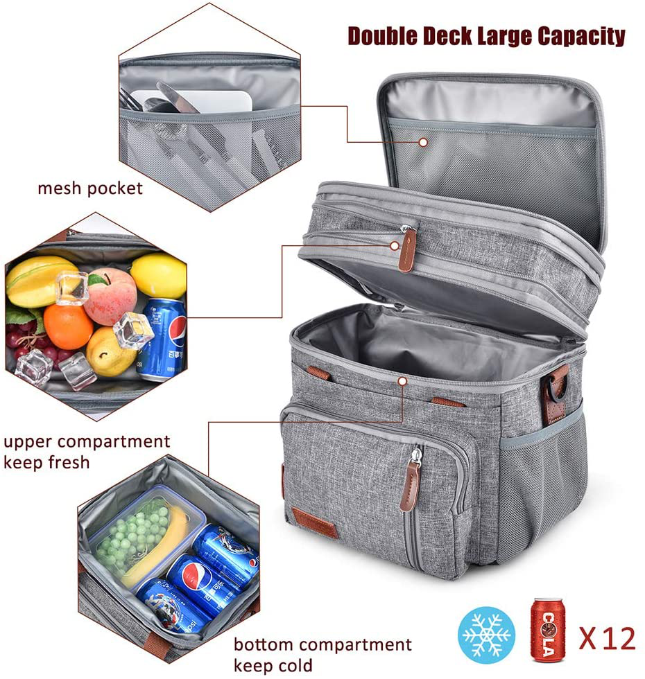 Insulated Lunch Bags for Women Men Large Lunch Box Leakproof Soft Cooler Tote Bag MIYCOO (Grey,20L )