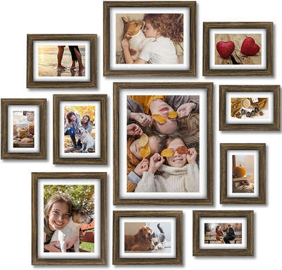 Picture Frames Set of 11 PCS Photo Frames Collage with Mat for Wall Tabletop Including Four 4x6 inch/ Four 5x7 inch/ Two 8x10 inch/ One 11x14 inch