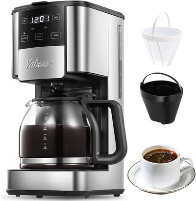 Programmable Coffee Maker, 12 Cups Coffee Pot with Timer and Glass Carafe, Brew Strength Control, Keep Warming, Mid-Brew Pause, Coffee Machine with Permanent Coffee Filter Basket, Anti-Drip System