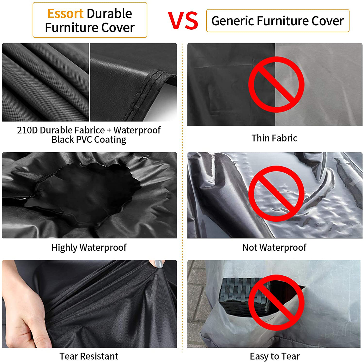 ESSORT Outdoor Furniture Cover Waterproof Patio Table Covers, 4-6 Seats Heavy Duty Windproof Square Garden Table Sofa Cover, UV-Resistan (83.5''x48.4''x29'')