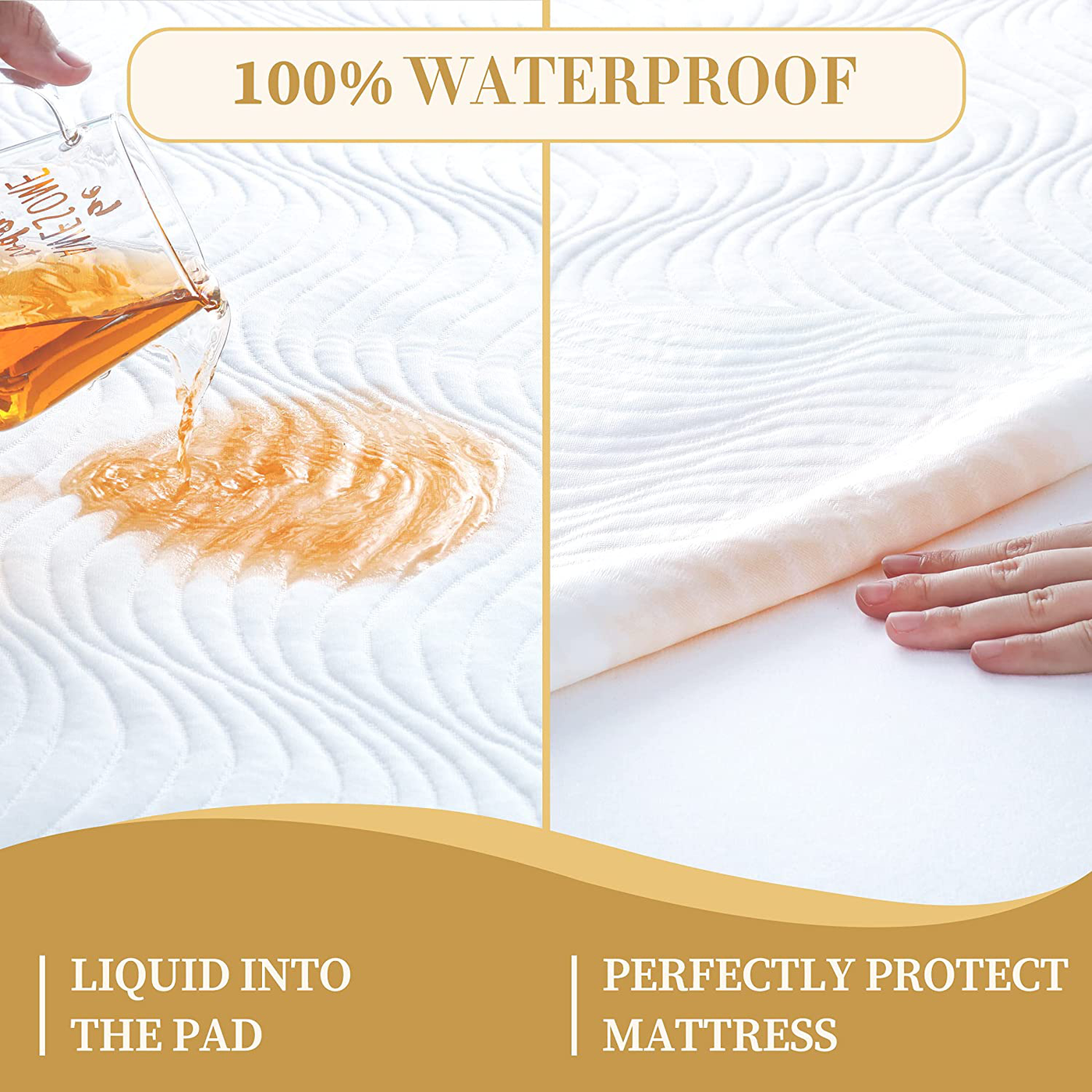 Full Size Waterproof Mattress Pad, 3D Air Fiber Fabric Mattress Protector, Stain Release Breathable Smooth Mattress Cover Stretches Up to 21" Inches Deep Pocket