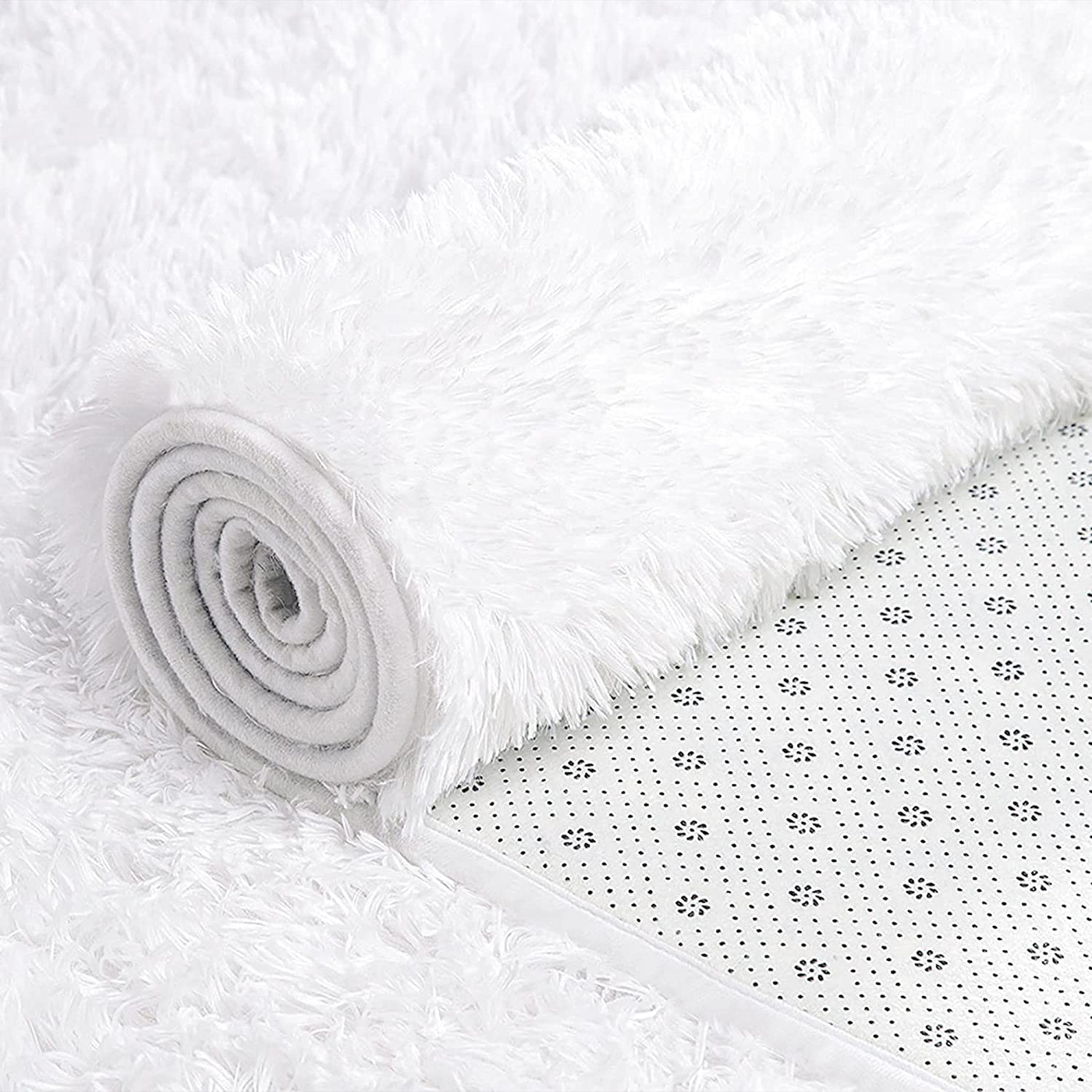 GKLUCKIN Shag Ultra Soft Area Rug, Fluffy 5'x7' White Rugs Plush Fuzzy Non-Skid Indoor Faux Fur Rugs Furry Carpets for Living Room Bedroom Nursery Kids Playroom Decor