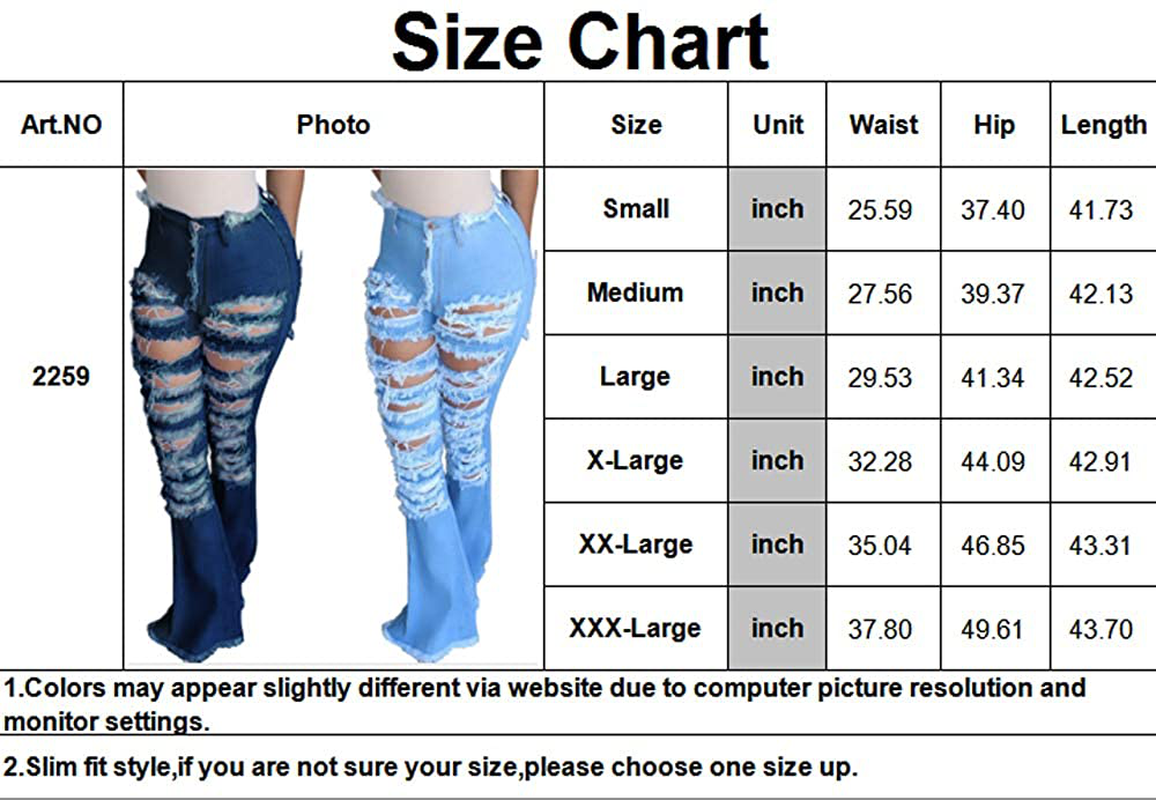 Bell Bottom Jeans for Women Elastic Skinny Ripped Hole Classic Denim Pants