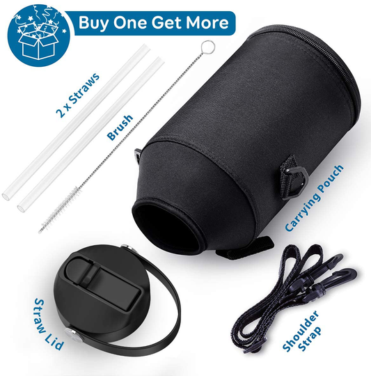 BUZIO Insulated Water Bottle with Straw Lid and Flex Cap, 32oz, 40oz, 64oz, 87oz Modern Double Vacuum Stainless Steel Water Flask, Cold for 48 Hrs Hot for 24 Hrs Simple Thermo Canteen Mug,BPA-Free