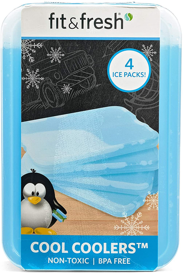 Fit & Fresh XL Cool Coolers Freezer Slim Ice Pack for Lunch Box, Set of 4, Large, Blue