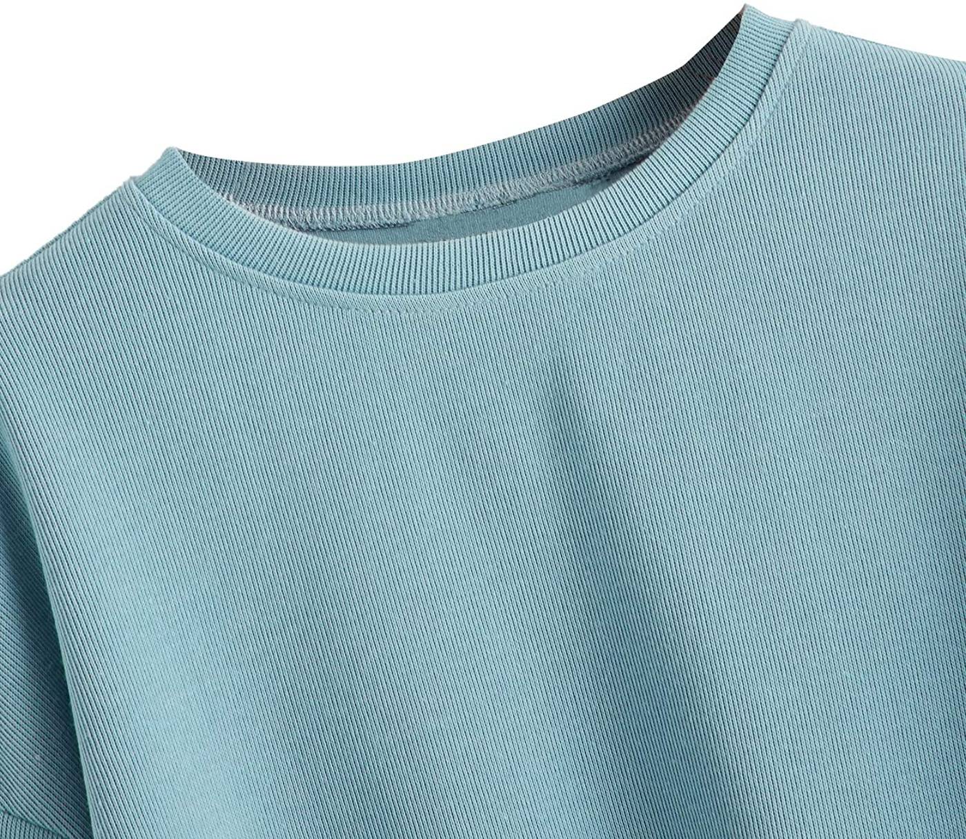 Women's Casual Basic Crop Tops Crew Neck Long Sleeve Raw Hem Crop Sweatshirt