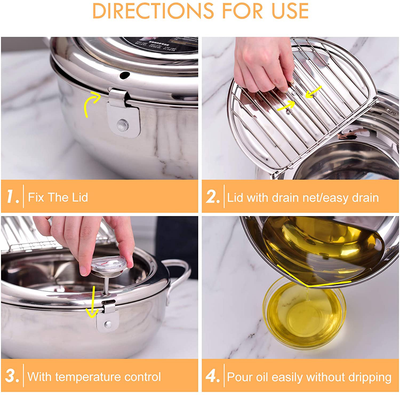 cuomaop,deep Fryer Pot,304 Stainless Steel with Temperature Control and Lid Japanese Style Tempura Fryer Pan Uncoated Fryer Diameter: 9.4"