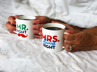 Triple Gifffted Mr Right and Mrs Always Right Coffee Mugs, Couples Gifts Set for Wedding, Happy Anniversary, Engagement, Her, Women, Men, Christmas, Parents, Bride, Couple Valentines Day Gift Cups