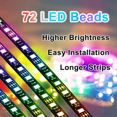 [2 Packs] FOVAL Led Car Light Interior, 4pcs 72(18x4) Led Strips Lights for Car by APP Control, DIY Colors Music Microphone Control Under Dash Atmosphere RGB Light with Car Charger, DC 12V