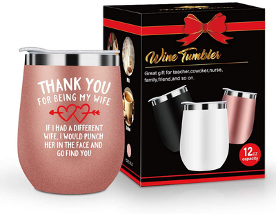 Gifts for Wife Thanks for Being My Wife Wine Tumbler With Lid Romantic Gifts for Her Soulmate Couple Wedding Anniversary Valentine'S Day