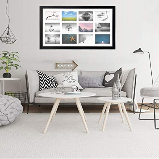 12 Opening 4x6 Black Collage Picture Frames Set of 2, Multiple Frames for Displaying 6x4 Photos with White Mat