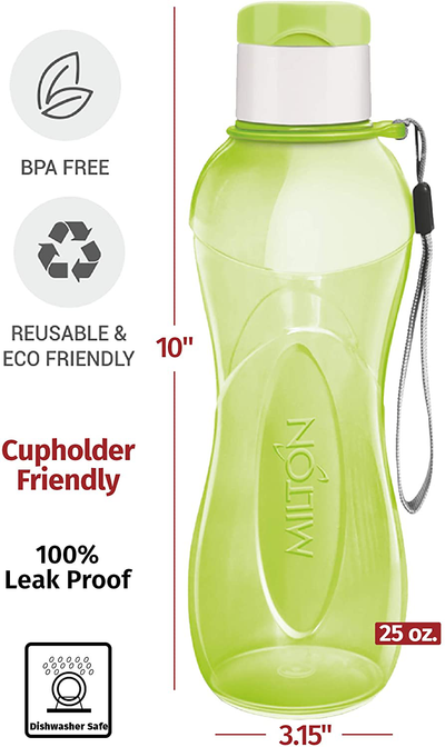 Sports Water Bottle - Milton Kids Reusable Leakproof 25 Oz 4-pack Plastic Wide Mouth Large Big Drink Bottle BPA & Leak Free With Handle Strap Carrier For Cycling Camping Hiking Gym Yoga