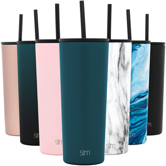 Simple Modern Classic Insulated Tumbler with Straw and Flip Lid - Stainless Steel Water Bottle Iced Coffee Travel Mug Cup 24oz (710ml) - Midnight Black