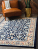 Unique Loom Kashan Traditional Floral Area Rug, 2 Feet 2 Inch x 3 Feet, Navy Blue/Ivory