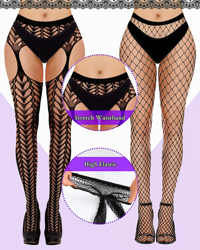 6 Pairs Women's Fishnet Stockings Thigh High Garter Stockings