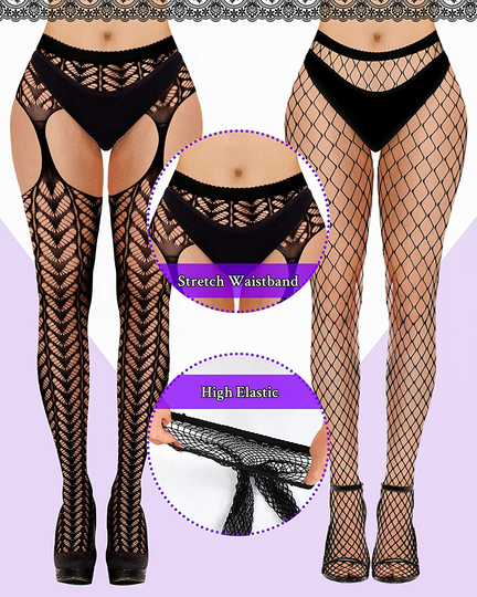 6 Pairs Women's Fishnet Stockings Thigh High Garter Stockings
