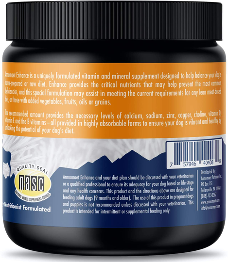 Annamaet Enhance Vitamins and Mineral Supplement for Raw and Home Cook Meals for Dogs, 8.5-oz jar