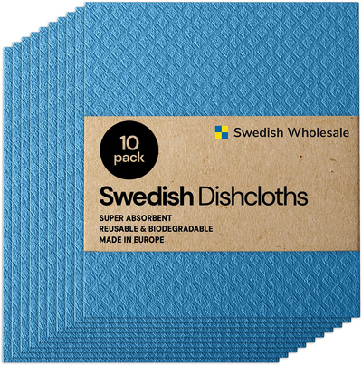 Swedish Wholesale Swedish Dish Cloths - Pack of 10, Reusable, Absorbent Hand Towels for Kitchen, Bathroom and Cleaning Counters - Cellulose Sponge Cloth - Blue