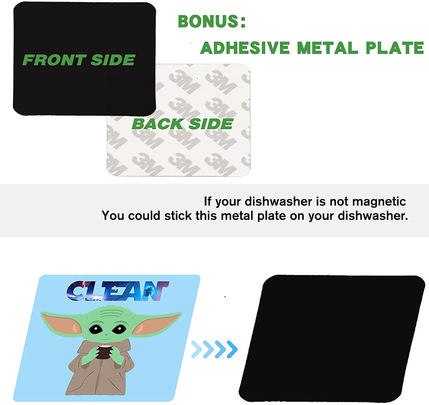 Dishwasher Magnet, Clean Dirty Magnet for Dishwasher, Baby Yoda Magnet,Double Sided Kitchen Dish Washer Magnet, Strong Kitchen Flip Magnet Dish Washer Indicator, Magnetic Metal Plate（Cute Grogu）