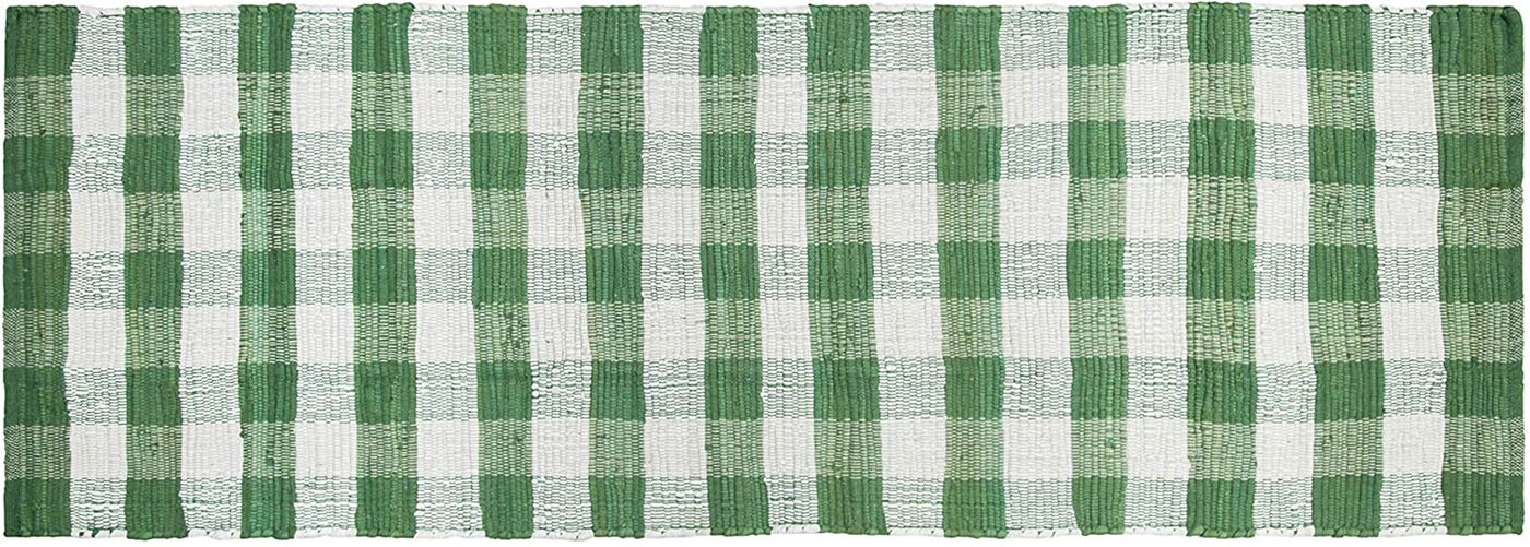 GLAMBURG Cotton Reversible Area Runner Rug 2' x 6' for Bedroom Living Room Kitchen Hallways Front Porch Laundry Room, Handwoven Farmhouse Floor Mat, Washable Checkered Plaid Runner Rug Green White