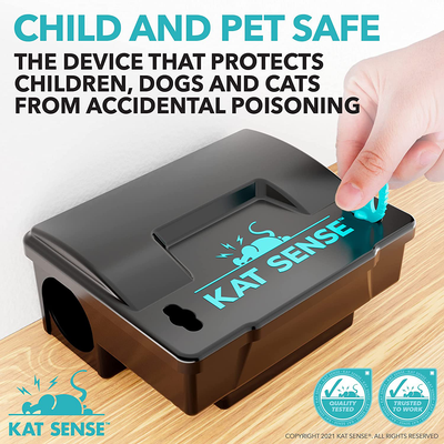 Kat Sense Rat Bait Station Traps, Reusable Humane Rodent Box Against Mice Chipmunks N Squirrels That Work, Smart Tamper Proof Cage House to Secure Bait Block and Pellets, Mouse Bait Station Outdoor