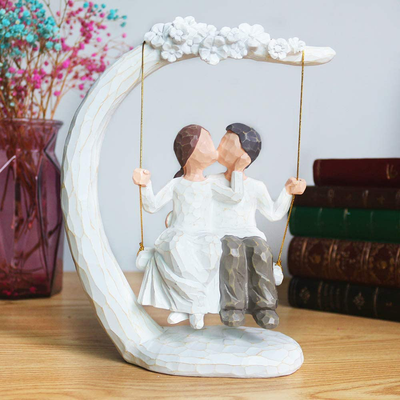 Romantic Couple Figurines in Love , 9Inch Hand Painted Sweet Loving Together Couple Sculpture to Remember Beautiful Moment - Best Gift for Valentine's Day, Wedding Anniversary,Weddings