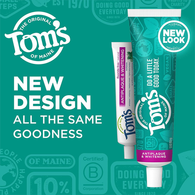 Tom's of Maine Fluoride-Free Antiplaque & Whitening Natural Toothpaste, Spearmint, 4.7 oz. 2-Pack (Packaging May Vary)
