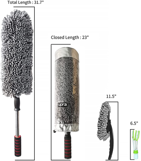 upra Ultimate Car Duster Kit，Best Microfiber Multipurpose Duster,Interior &Exterior Cleaning Tools,Dashboard Detailing Brush,Scratch Lint Free,Pollen Removing,extendable Handle,Tuck,SUV,RV,Set of 4