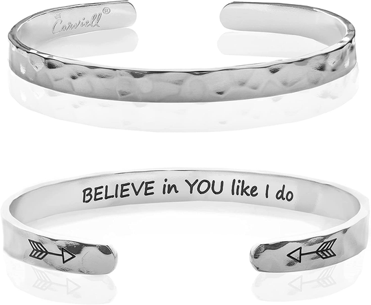 Carviell Bracelets for Women, Personalized Gifts for Her, Mom, Best Friend, Inspirational Friendship Cuff for Teen Girls, Engraved, Birthday Gift Jewelry
