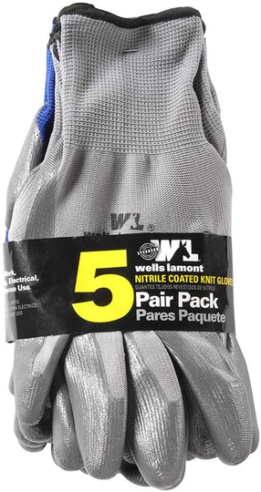5 Pairs Nitrile Dipped Work Gloves - Lightweight, Abrasion Resistant