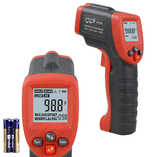 Infrared Temp Thermometer for Cooking -58~788℉(-50~420℃) with High and Low Temperature Alarm & Adjustable Emissivity MAX MIN DIF AVG, IR Laser Temperature Gun Not for Human
