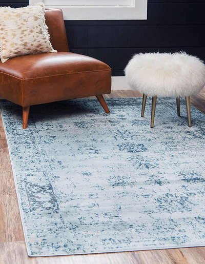 Unique Loom Sofia Collection Area Traditional Vintage Rug, French Inspired Perfect for All Home Décor, 4' 0 x 6' 0 Rectangular, Light Blue/Navy Blue