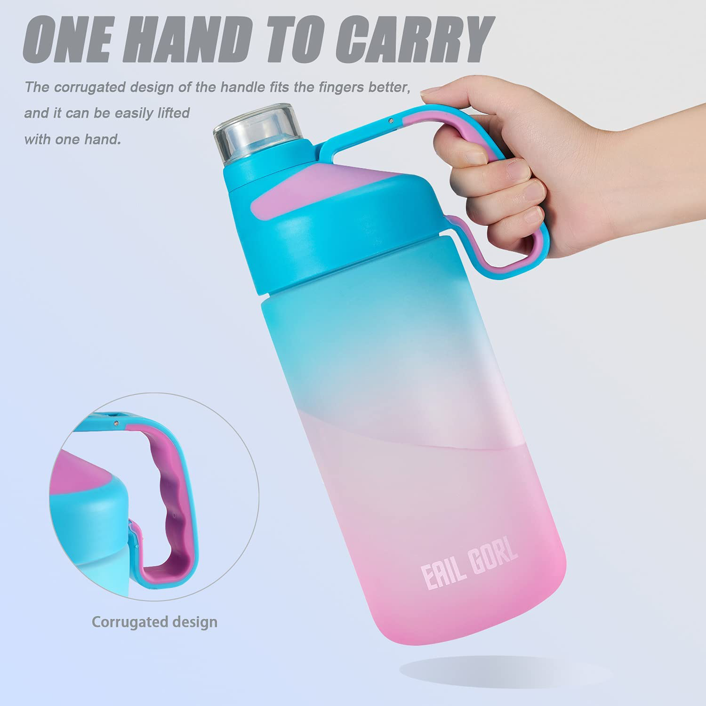 EAILGORL Water Bottles with Motivational Time Marker & Straw Leakproof BPA Free Reusble Flip Top Water Bottle for Sports and Fitness Enthusiasts (A1-Pink/Green Gradient)