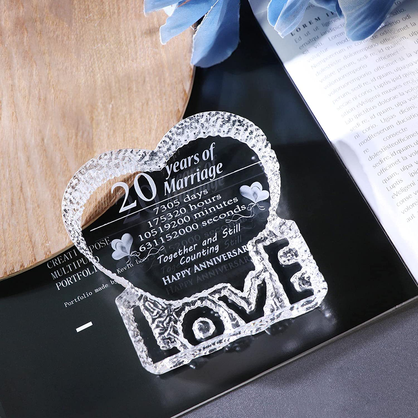 YWHL 20 Year 20th Wedding Anniversary Crystal Sculpture Keepsake Gifts for Her Wife Girlfriend Him Husband (20 Year)