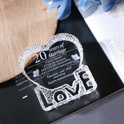 YWHL 20 Year 20th Wedding Anniversary Crystal Sculpture Keepsake Gifts for Her Wife Girlfriend Him Husband (20 Year)