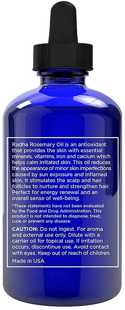 Radha Beauty - Huge 4 oz. Rosemary Essential Oil - 100% Pure Therapeutic Grade, Steam Distilled for Aromatherapy, Relaxation, Scalp Treatment, Healthy Hair Growth, Anti-Aging, Dry Skin, Acne Skincare