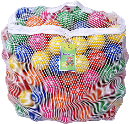Click N' Play Pack of 200 Phthalate Free BPA Free Crush Proof Plastic Ball, Pit Balls - 6 Bright Colors in Reusable and Durable Storage Mesh Bag with Zipper