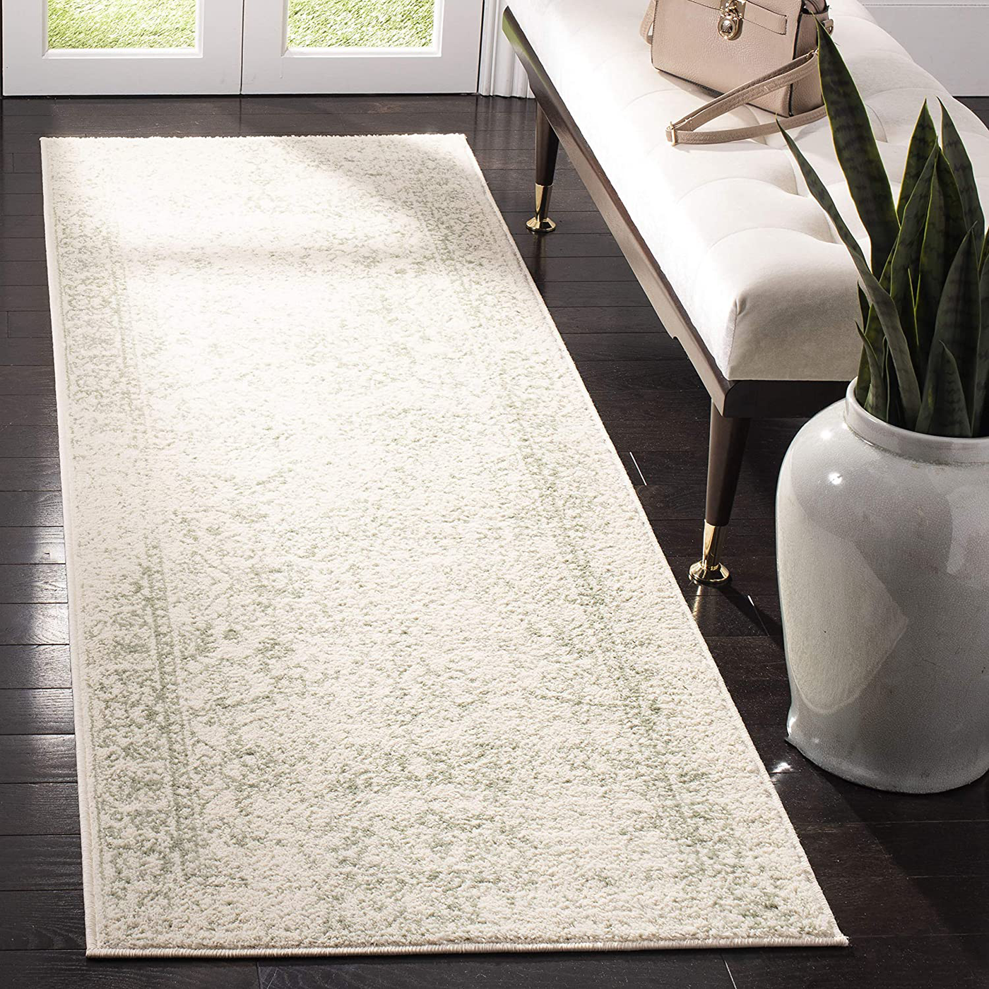Safavieh Adirondack Collection ADR109V Oriental Distressed Non-Shedding Stain Resistant Living Room Bedroom Runner, 2'1" x 6' , Ivory / Sage