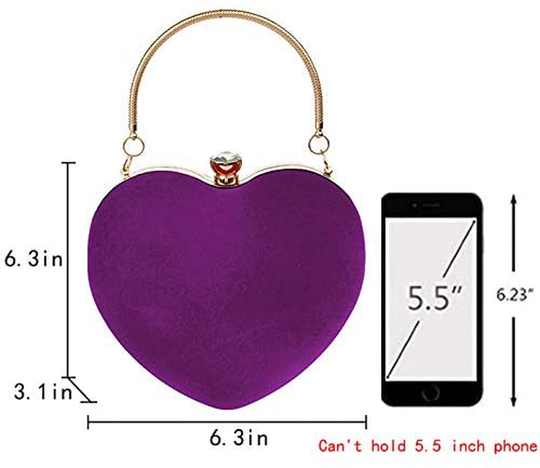 Mini Handbag Heart Shape Clutch Purse Velvet Shoulder Bag Evening Tote Chain Purse