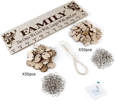 Joy-Leo Gifts for Mom Grandma, Wooden Family Birthday Calendar Board DIY with 100 Wood Tags, Decorative Birthdays Tracker Plaque Wall Hanging, for Christmas Mothers Day from Daughter Unique Model JL01