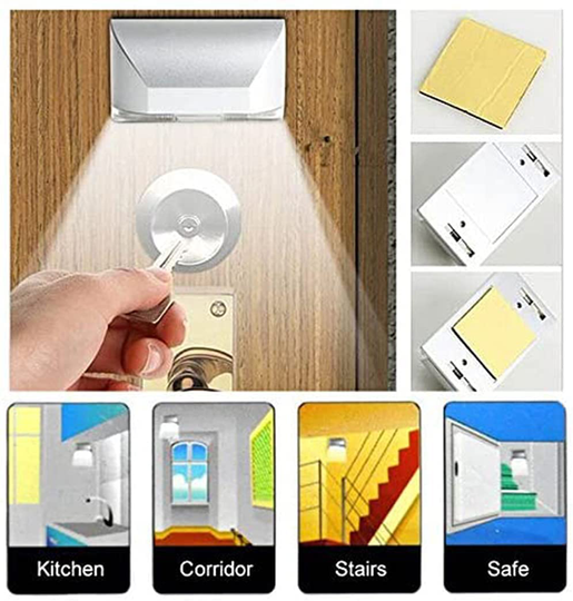 LENMO Keyhole Light Lamp Battery Operated PIR Infrared IR Wireless Auto Sensor Motion Detector Door Keyhole with 4 LED Bulbs Light Lamp Tap Lights LED Night Light for Key Hole/Door Lock